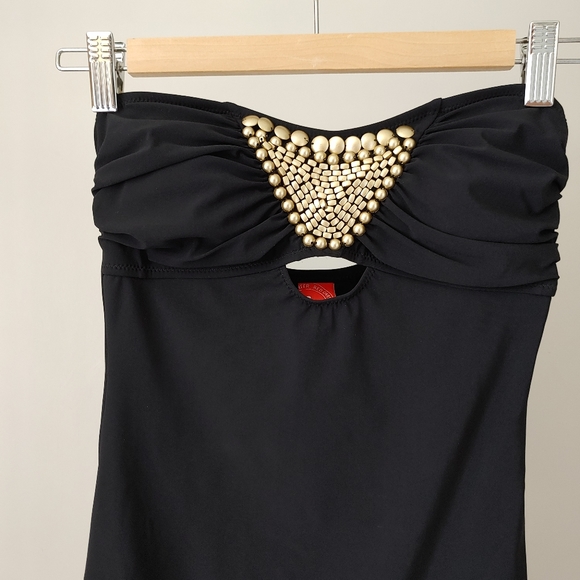 Red Carter One Piece Swimsuit Strapless Beads Size XS Black - Picture 5 of 13